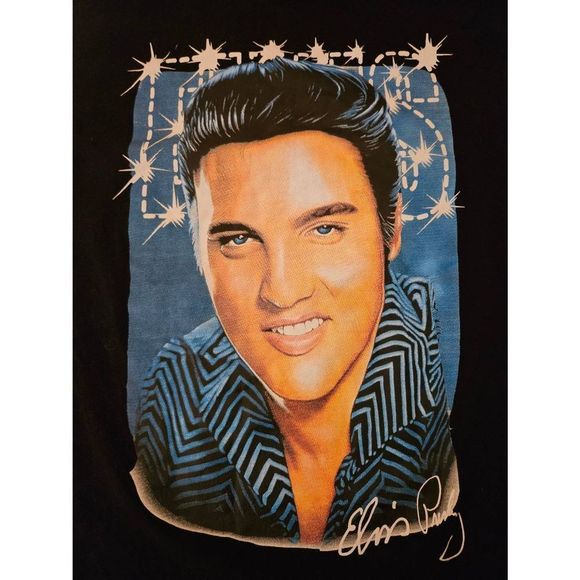 Elvis Presley Black T-shirt Men's Size Medium King of Rock and Roll Band Tee - Picture 2 of 4
